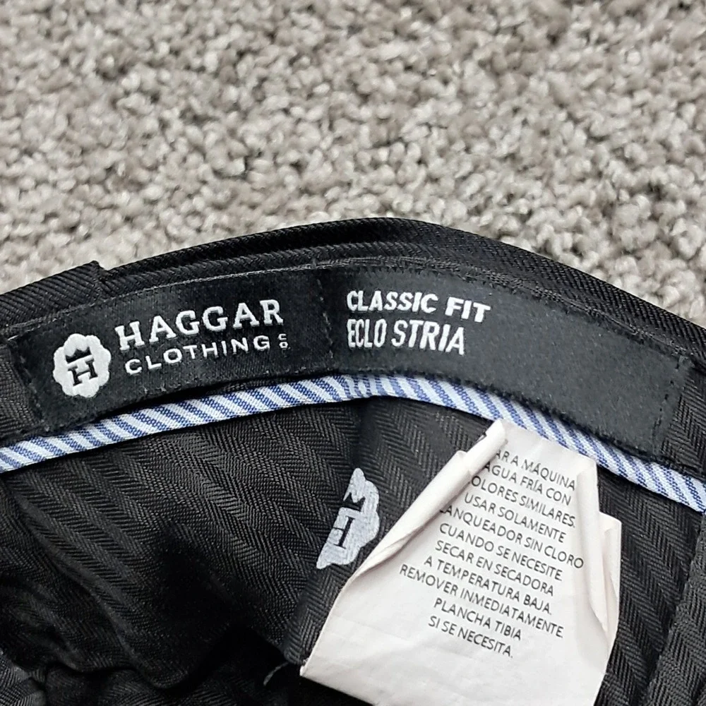 Haggar Mens Eclo Stria Classic Fit Dress Pants Black 32x32 1038267 Flat‎ Front